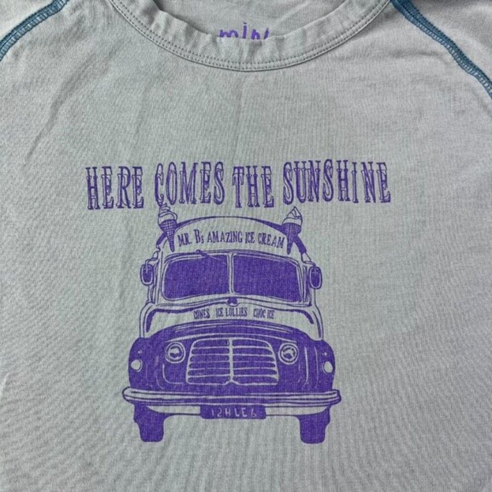 Mini Boden Shirt Boys 5 6 Tee Long Sleeve Here Comes Sunshine Gray Purple Bus